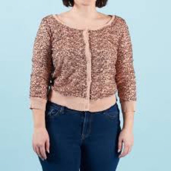 American Eagle Outfitters Rose Gold Sequin Shimmer Sparkle 3/4 Sleeve Cardigan - Picture 3 of 9